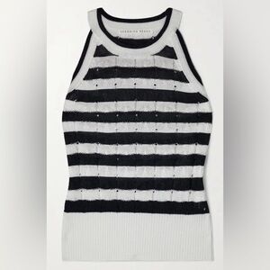 Veronica Beard "Dera" Pointelle-Knit Striped Tank - Navy/White (S)